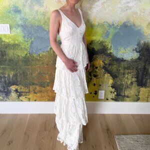 Lulus Tiered White Wedding Dress (Small)